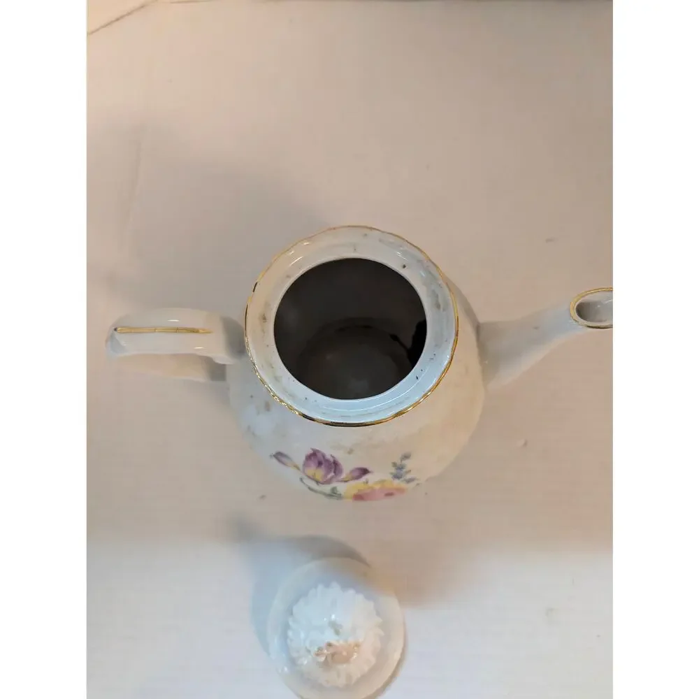 Vintage Schumann Arzberg Teapot German Porcelain Floral Gold Trim 7.5